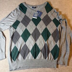 Croft & Barrow Gray and Green Argyle Crewneck Sweater